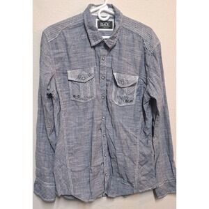 Buckle Black Athletic Fit Button Down Shirt Gray Chambray Stitch Mens L